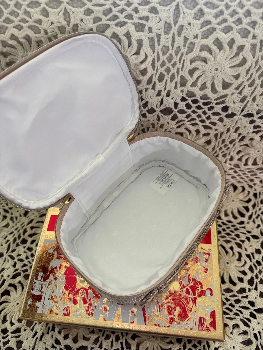 Dior Gold Glitter Cosmetic Pouch with Gold CD Emblem